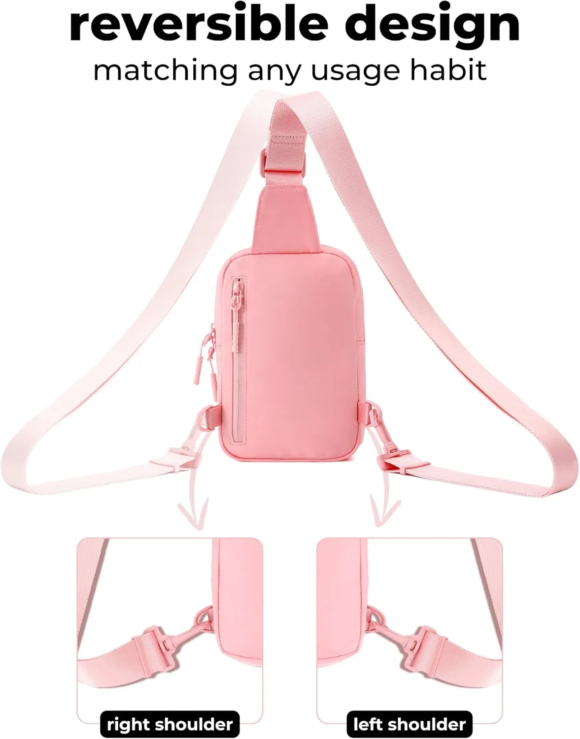 FORZAROCKET Ultralight Sling Bag w/Long Strap 70" – Small Crossbody Bag w/Extended Strap – Women Men Fanny Pack w/Anti-Theft Pocket – Two-Way Durable Zipper – Travel & Plus Size Friendly, Pink