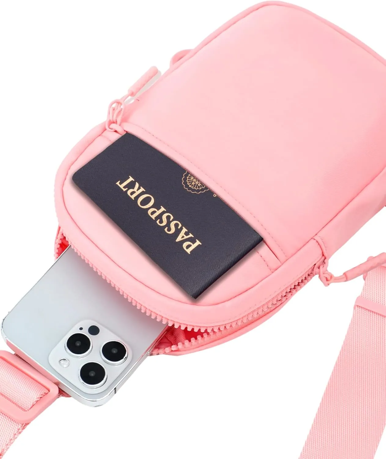FORZAROCKET Ultralight Sling Bag w/Long Strap 70" – Small Crossbody Bag w/Extended Strap – Women Men Fanny Pack w/Anti-Theft Pocket – Two-Way Durable Zipper – Travel & Plus Size Friendly, Pink
