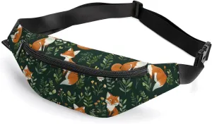 Foxes And Flowers Plants Crossbody Fanny Pack Waist Packs Adjustable Shoulder Bags Sling Bag for Hiking Running Cycling