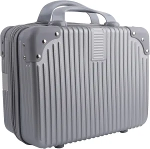 Framendino, Portable Hard Shell Cosmetic Organizer Bag Travel Case Hand Luggage With Elastic Band Silver