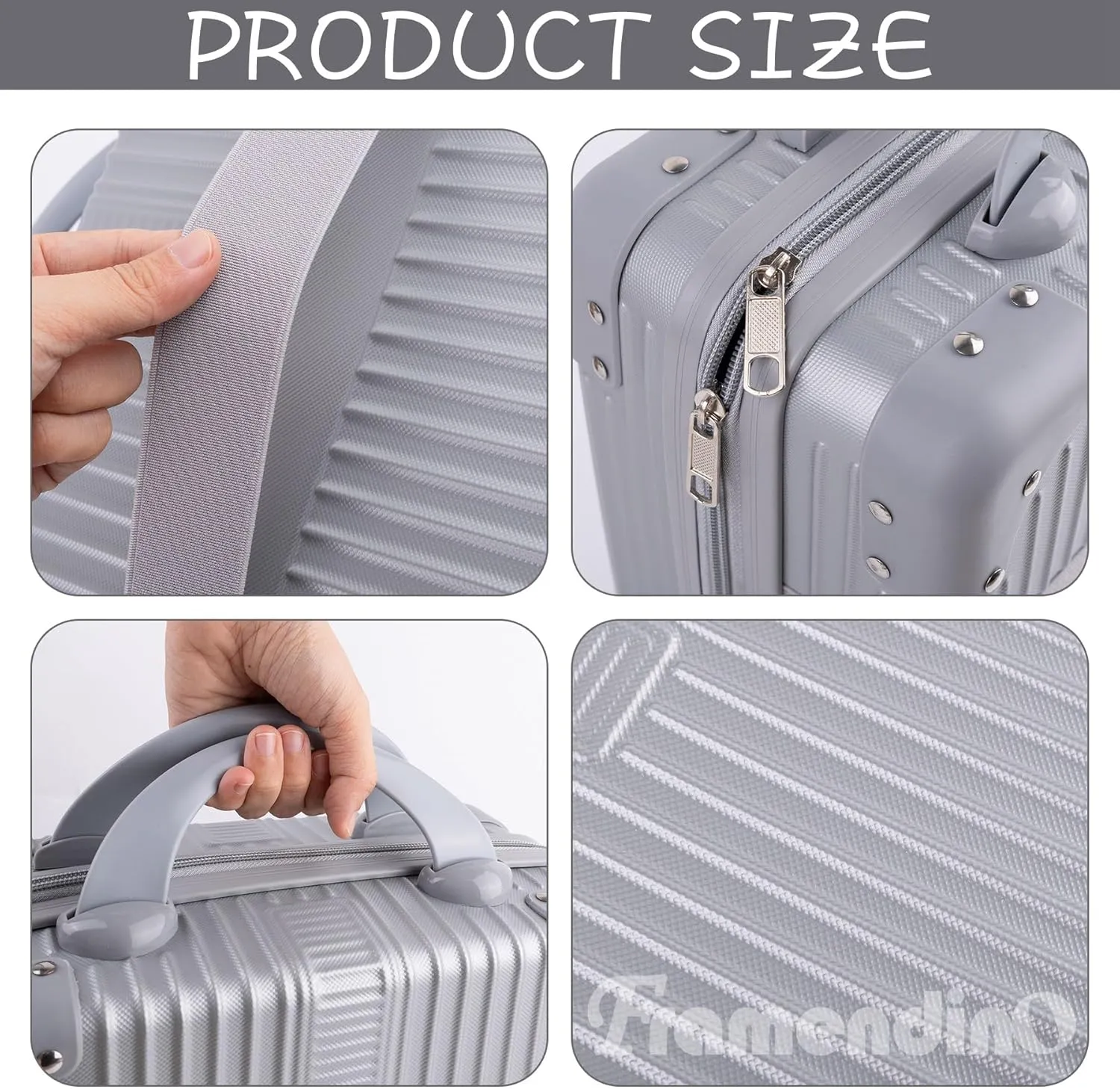 Framendino, Portable Hard Shell Cosmetic Organizer Bag Travel Case Hand Luggage With Elastic Band Silver