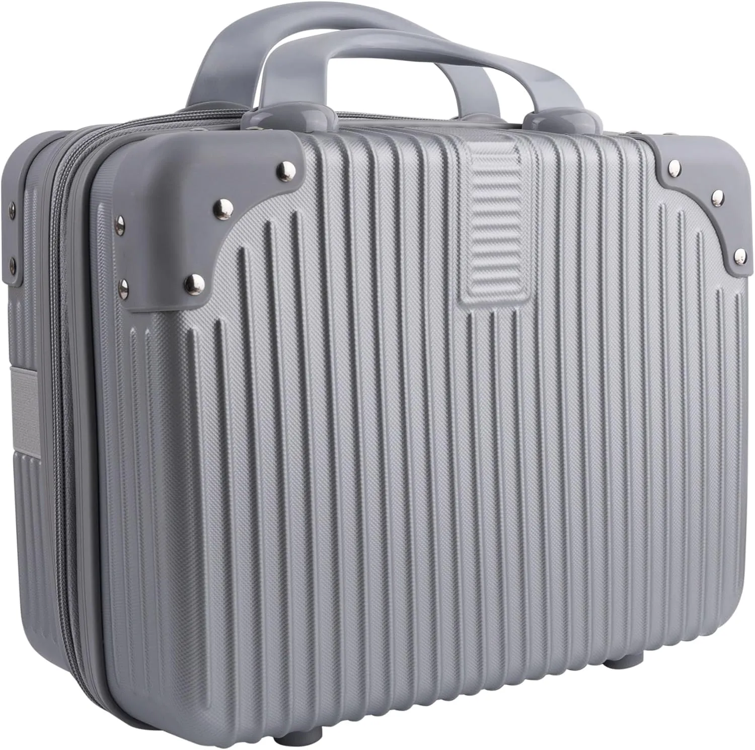 Framendino, Portable Hard Shell Cosmetic Organizer Bag Travel Case Hand Luggage With Elastic Band Silver