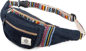Freakmandu Eco-Friendly Boho Hippie Style Hemp Fanny Pack Blue Hip Waist Bag for Hiking Running Jogging (Azure)