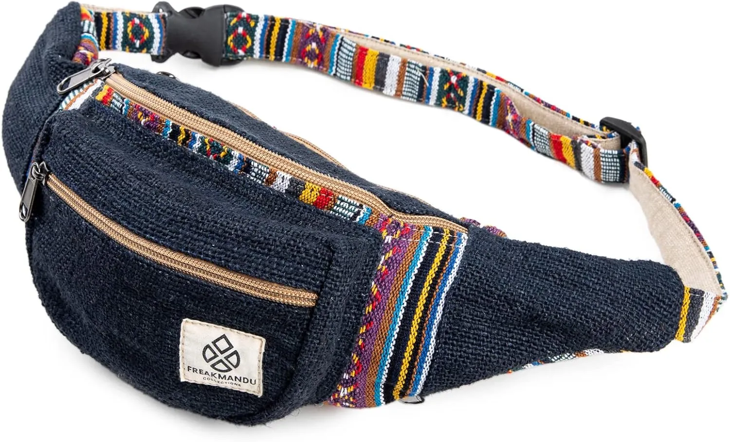 Freakmandu Eco-Friendly Boho Hippie Style Hemp Fanny Pack Blue Hip Waist Bag for Hiking Running Jogging (Azure)