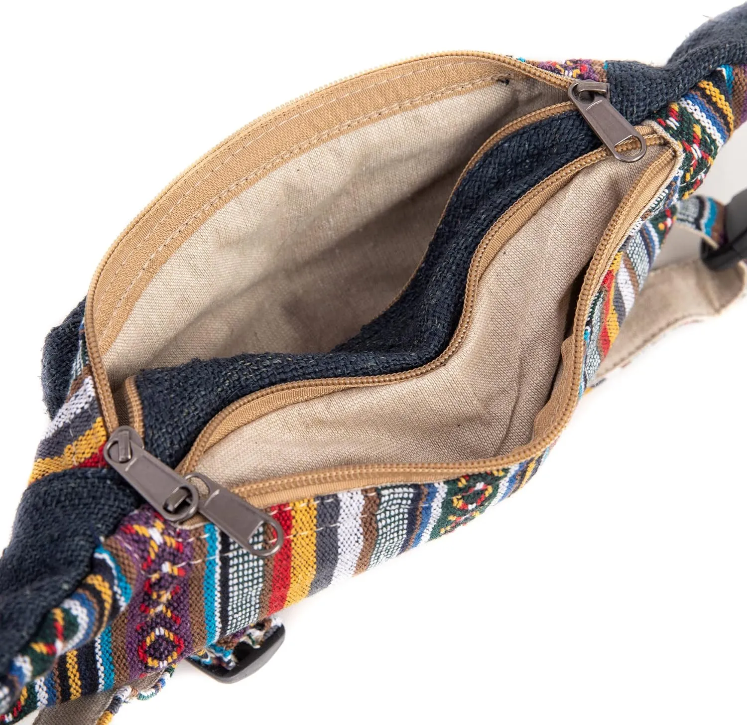 Freakmandu Eco-Friendly Boho Hippie Style Hemp Fanny Pack Blue Hip Waist Bag for Hiking Running Jogging (Azure)