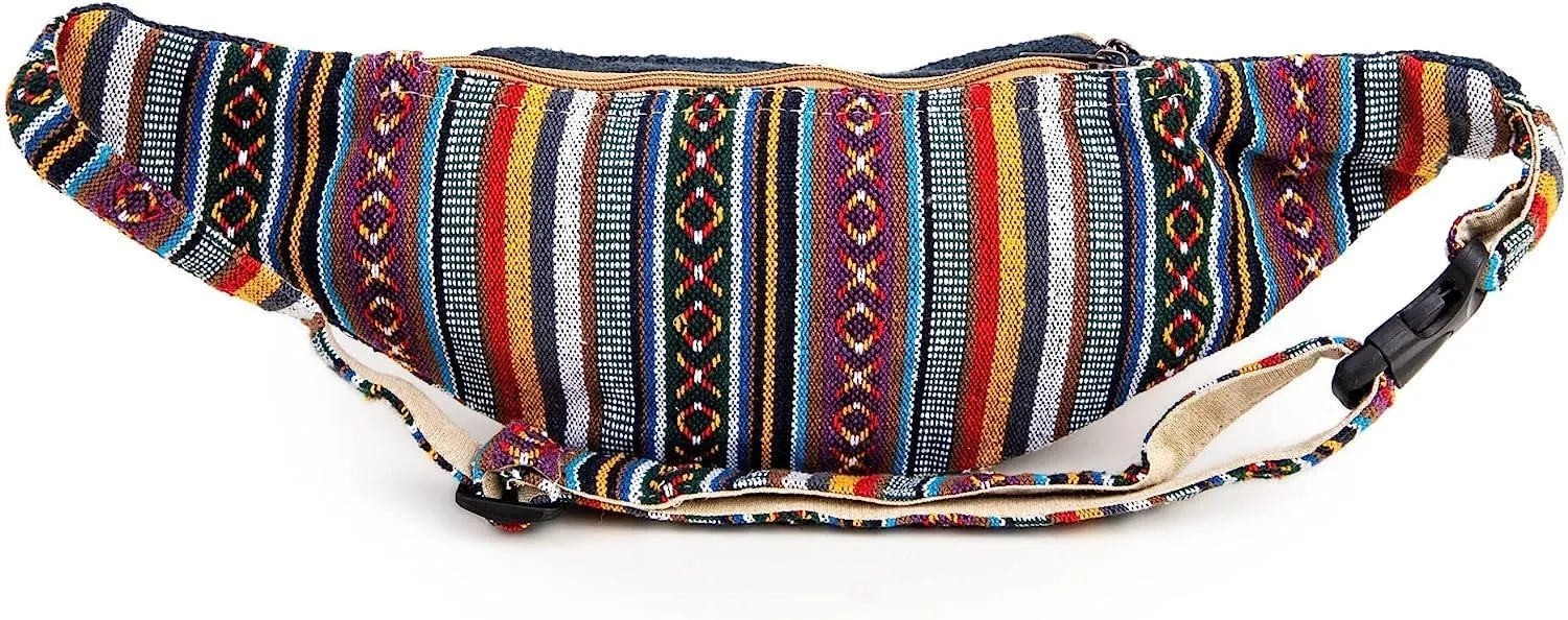 Freakmandu Eco-Friendly Boho Hippie Style Hemp Fanny Pack Blue Hip Waist Bag for Hiking Running Jogging (Azure)