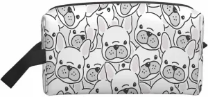 French Bulldog Small Makeup Bag for Purse Puppy Face Dog Head Doodle Travel Cosmetic Bag Makeup Pouch Portable Versatile Zipper Pouch for Women