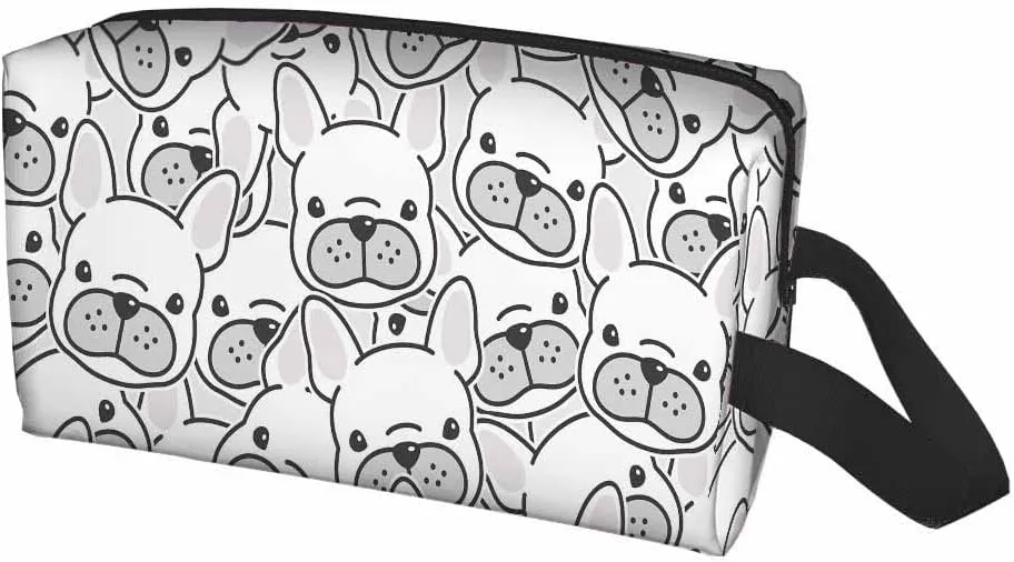 French Bulldog Small Makeup Bag for Purse Puppy Face Dog Head Doodle Travel Cosmetic Bag Makeup Pouch Portable Versatile Zipper Pouch for Women