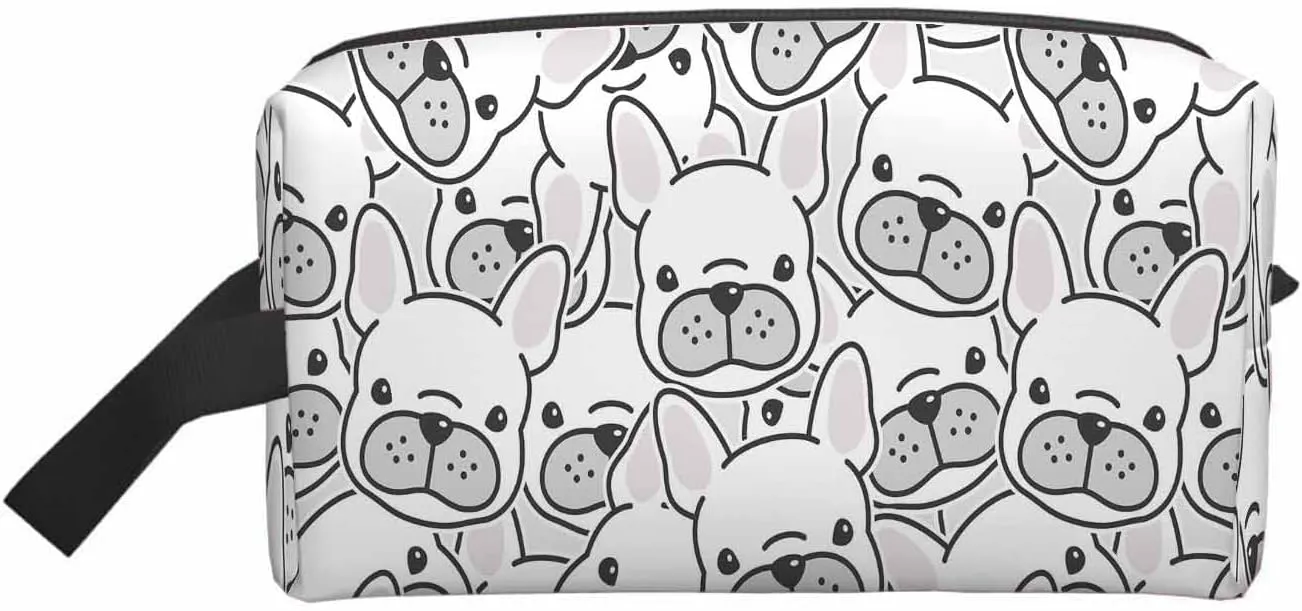 French Bulldog Small Makeup Bag for Purse Puppy Face Dog Head Doodle Travel Cosmetic Bag Makeup Pouch Portable Versatile Zipper Pouch for Women