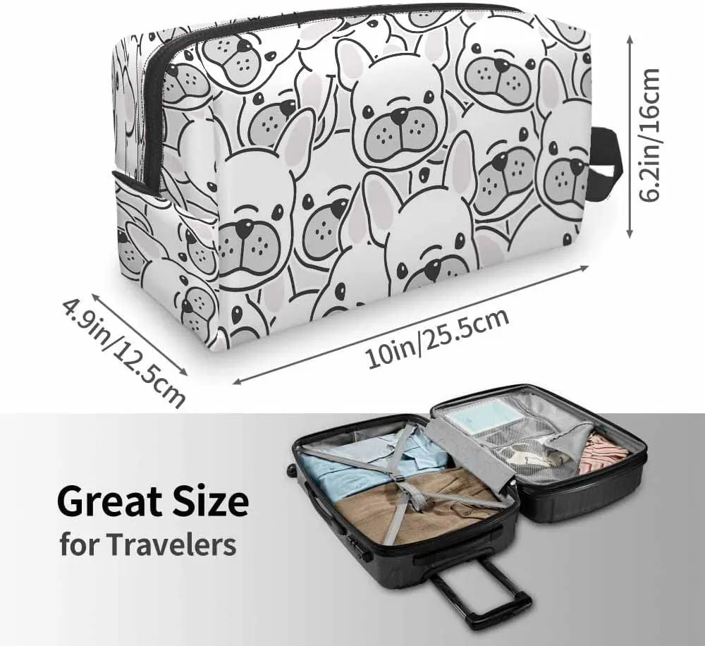 French Bulldog Small Makeup Bag for Purse Puppy Face Dog Head Doodle Travel Cosmetic Bag Makeup Pouch Portable Versatile Zipper Pouch for Women