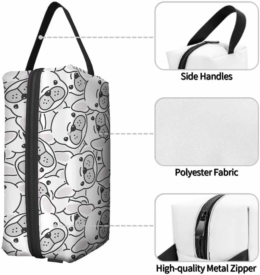 French Bulldog Small Makeup Bag for Purse Puppy Face Dog Head Doodle Travel Cosmetic Bag Makeup Pouch Portable Versatile Zipper Pouch for Women