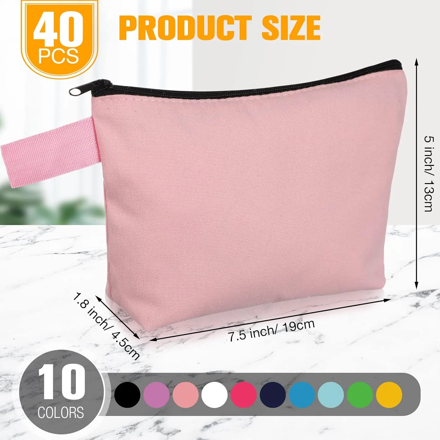 Frienda 40 Pack Canvas Makeup Bags Bulk Cosmetic Bags with Bottom Travel Canvas Zipper Pouch Multi Purpose Blank for Women Purse Toiletry Pencil DIY Craft, 10 Colors(7.4 x 5.1 x 1.7 Inch)