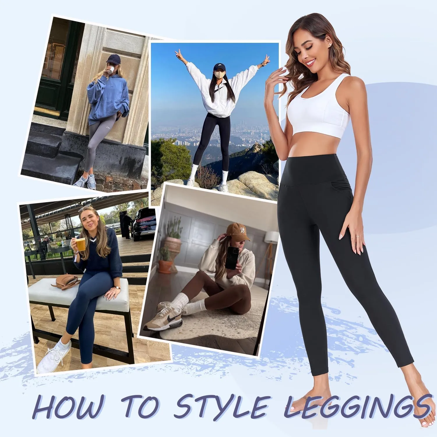 FULLSOFT 4 Pack Leggings with Pockets for Women,Soft High Waisted Tummy Control Workout Yoga Pants