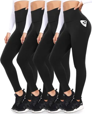 FULLSOFT 4 Pack Leggings with Pockets for Women,Soft High Waisted Tummy Control Workout Yoga Pants
