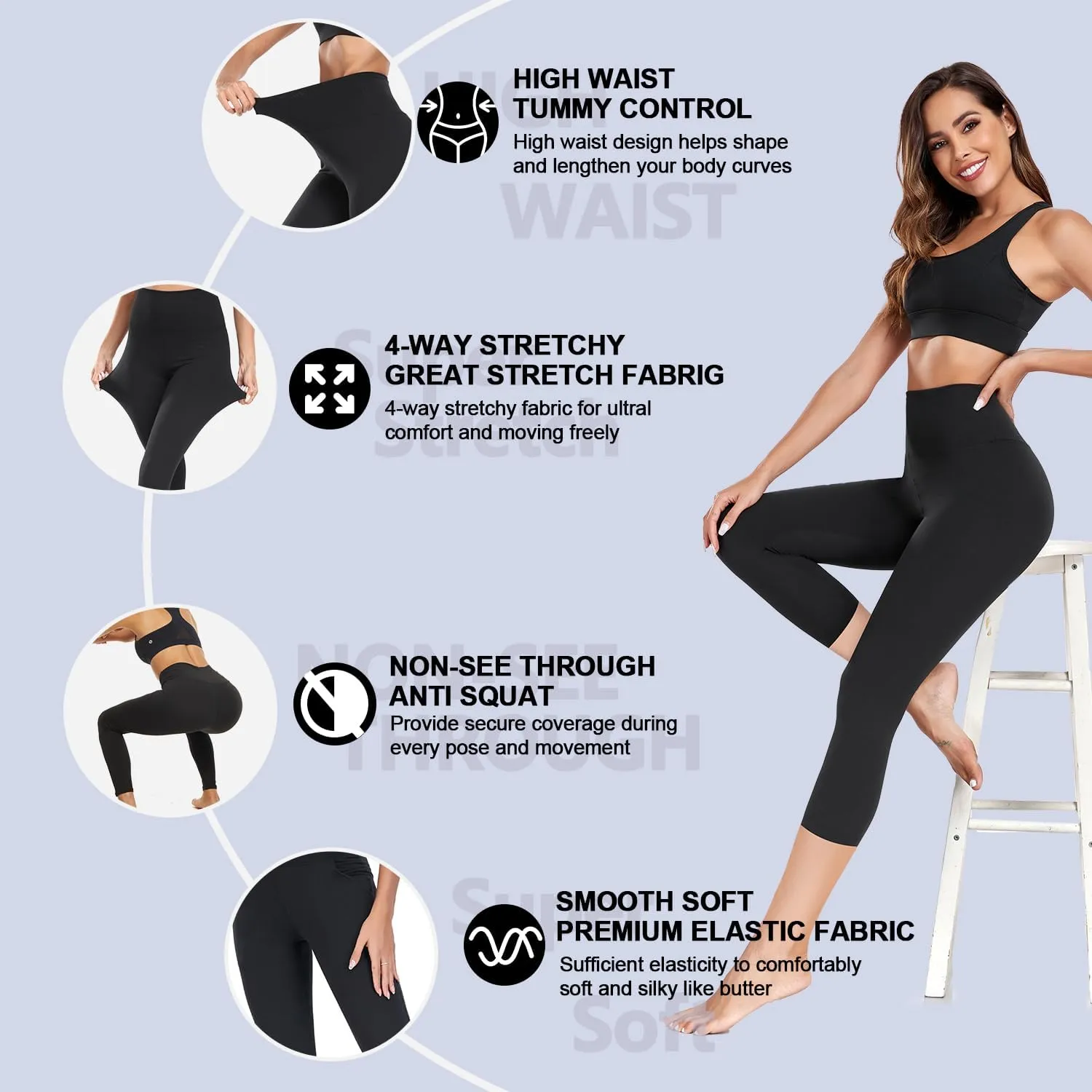 FULLSOFT 4 Pack Leggings with Pockets for Women,Soft High Waisted Tummy Control Workout Yoga Pants