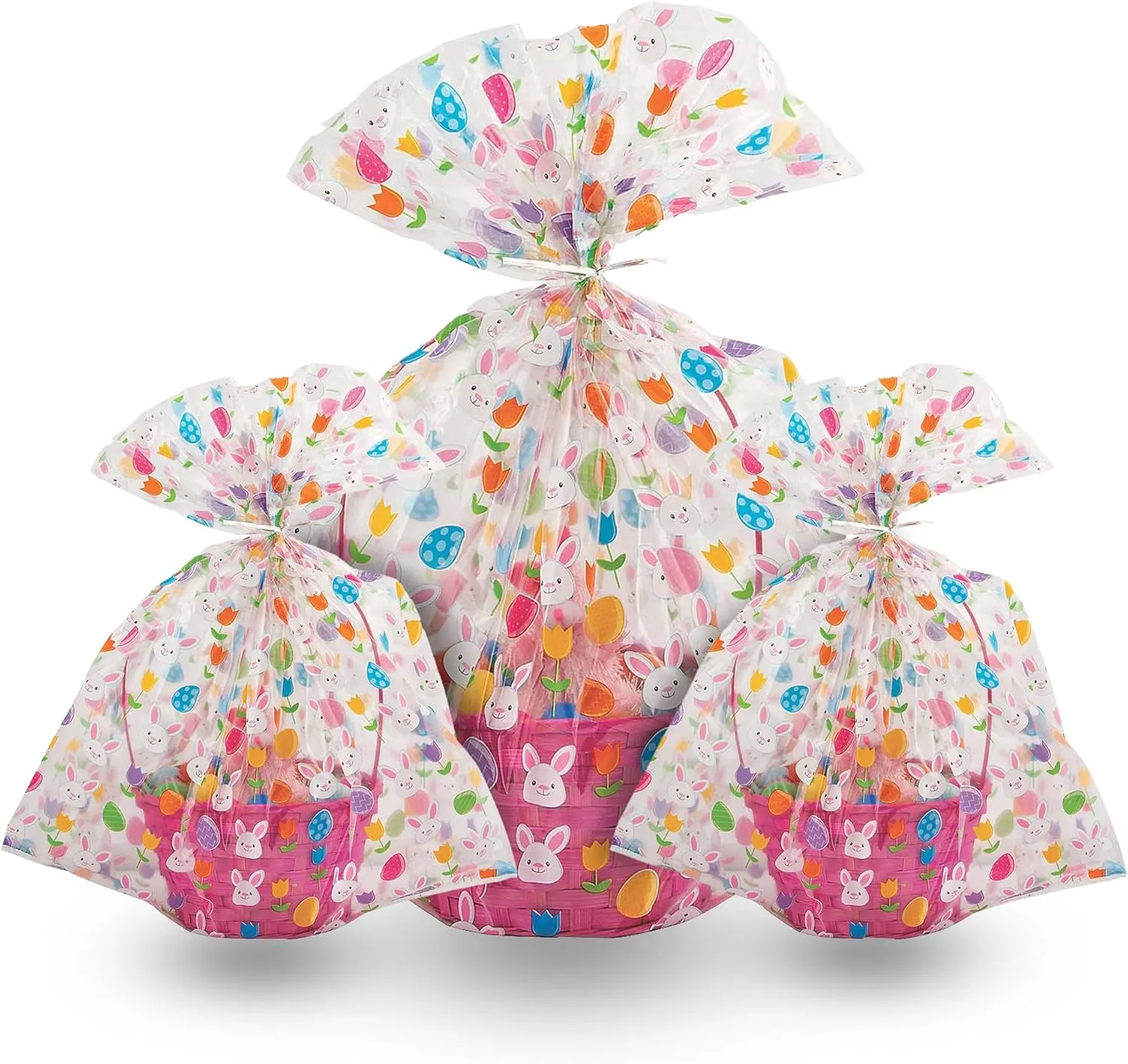 Fun Express Jumbo Cellophane Bags for Gift Baskets - Set of 12 Cellophane Bags for All Your Easter Needs - Elevate Your Gift Presentation with Style - Secure Your Baskets, Easter Elegance