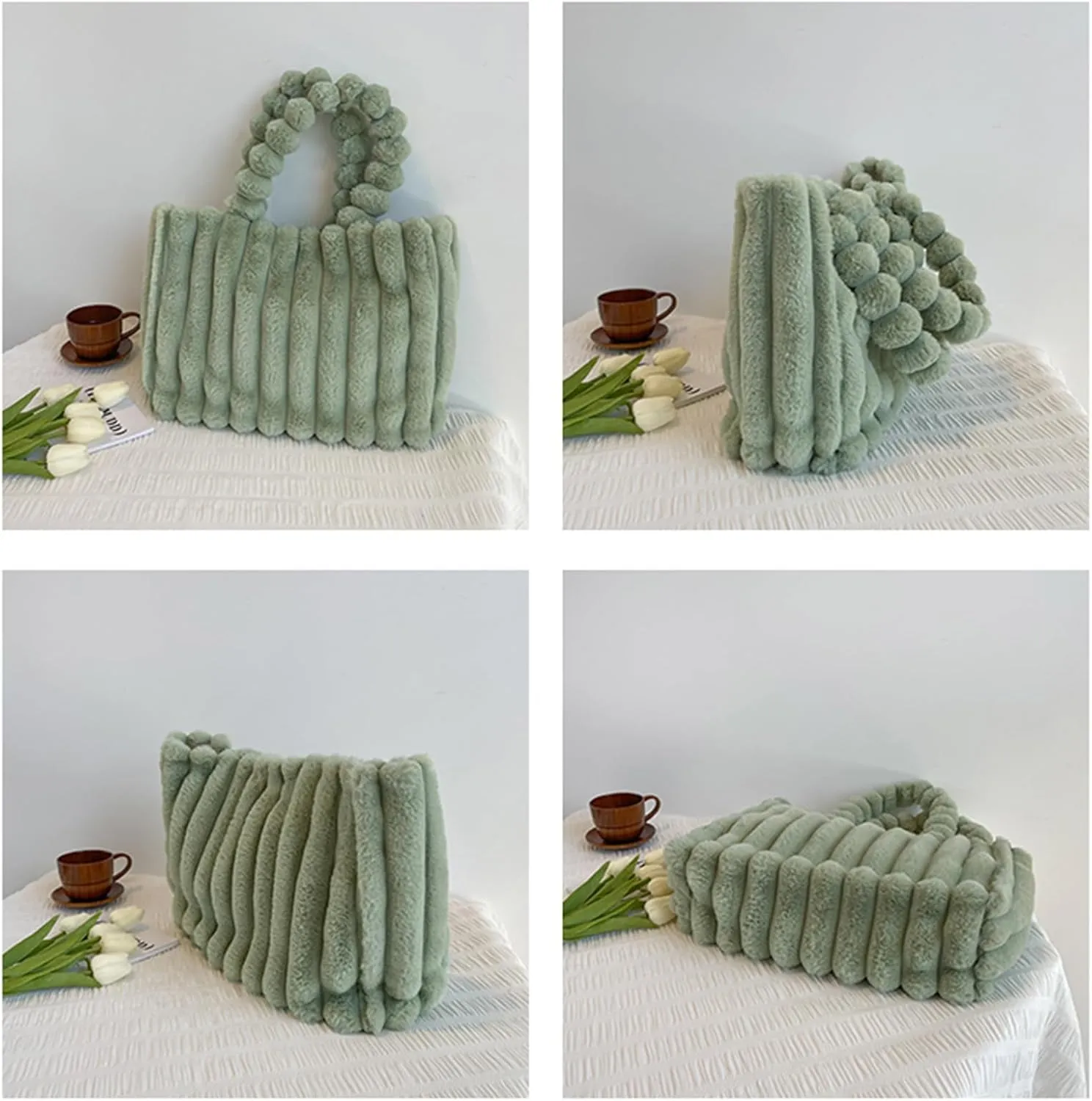 Furry Purse, Fluffy Tote Bag for Women Winter Faux Fur Bag Fuzzy Purse and Handbags