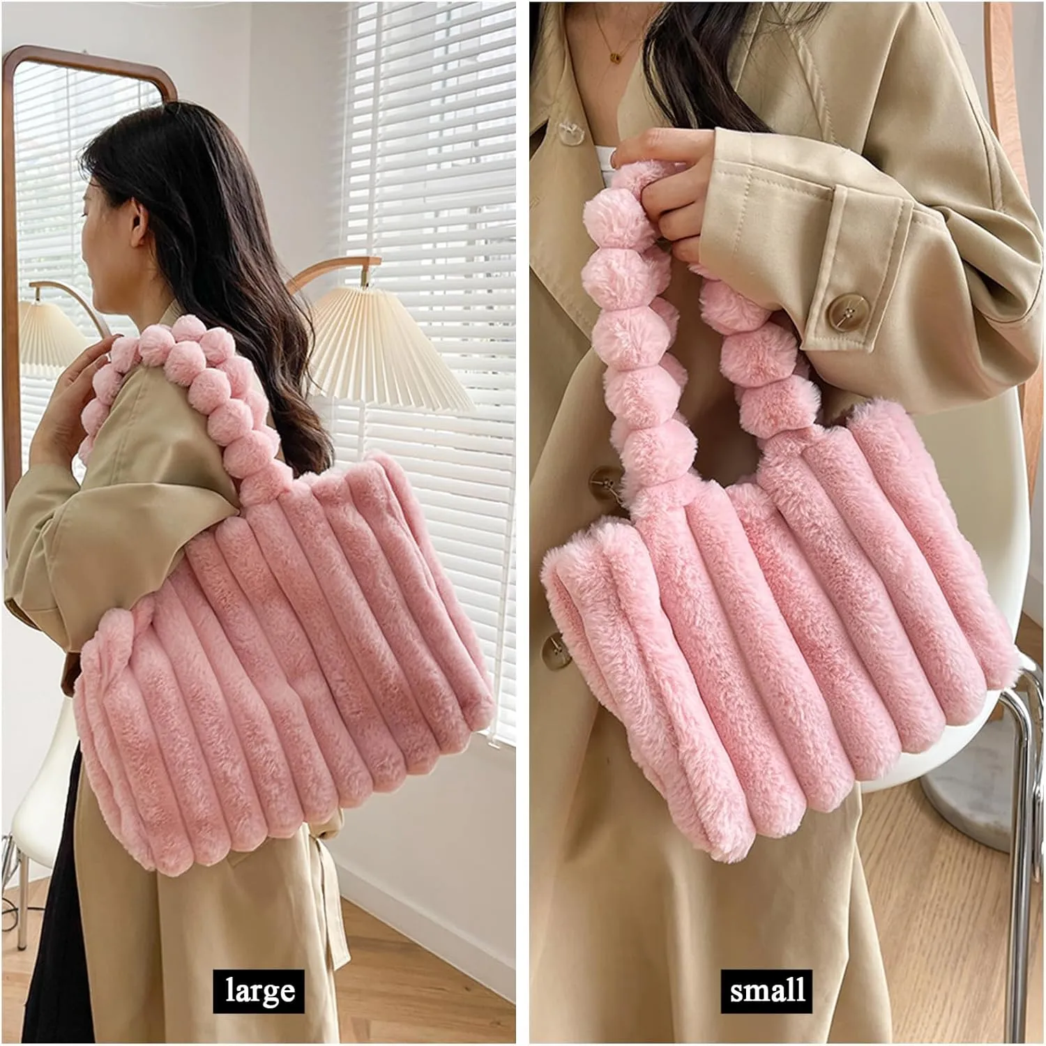 Furry Purse, Fluffy Tote Bag for Women Winter Faux Fur Bag Fuzzy Purse and Handbags