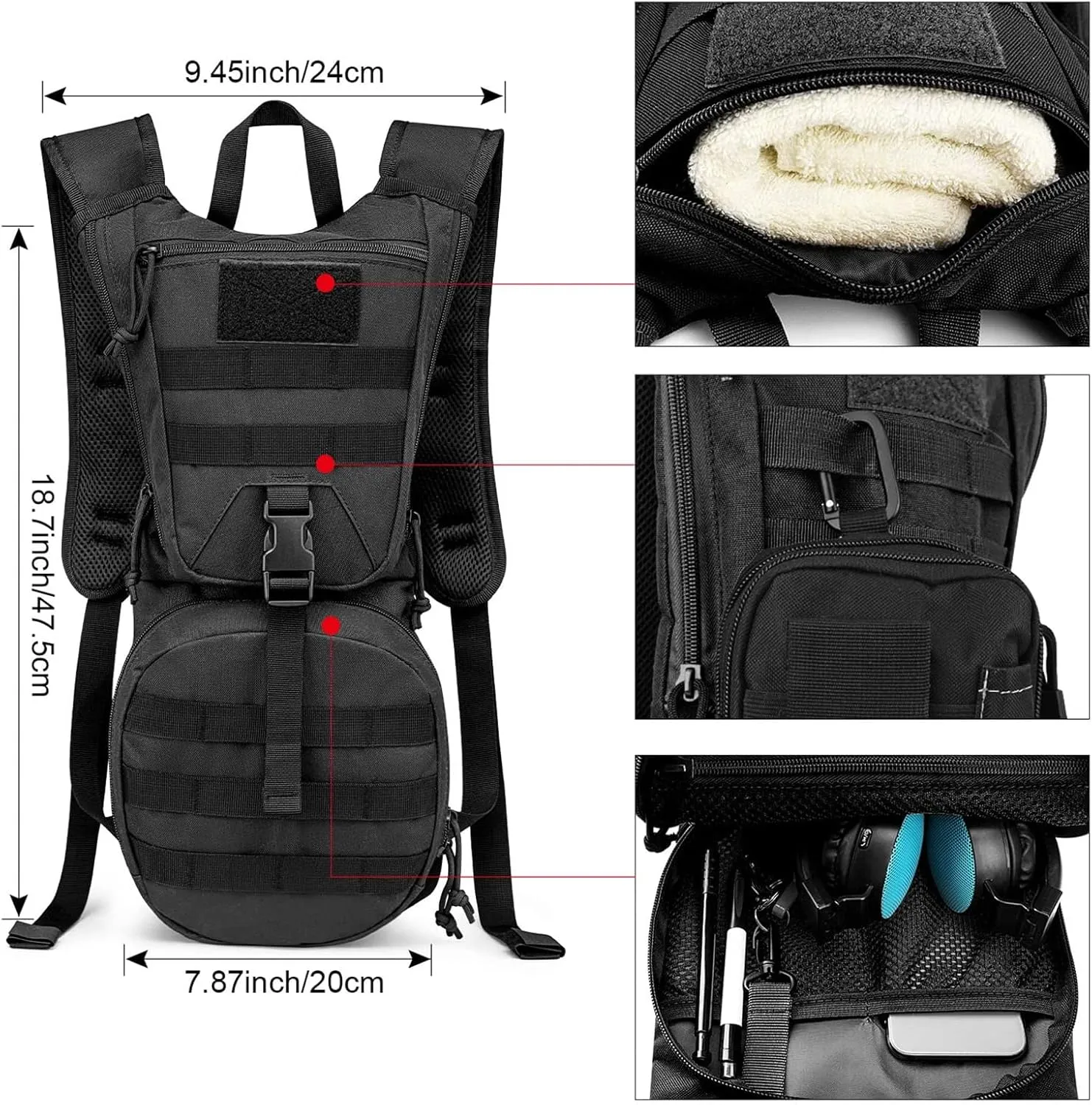 G4Free Military Tactical Hydration Pack Water Backpack with 3L Upgraded Bladder for Hiking Running Cycling