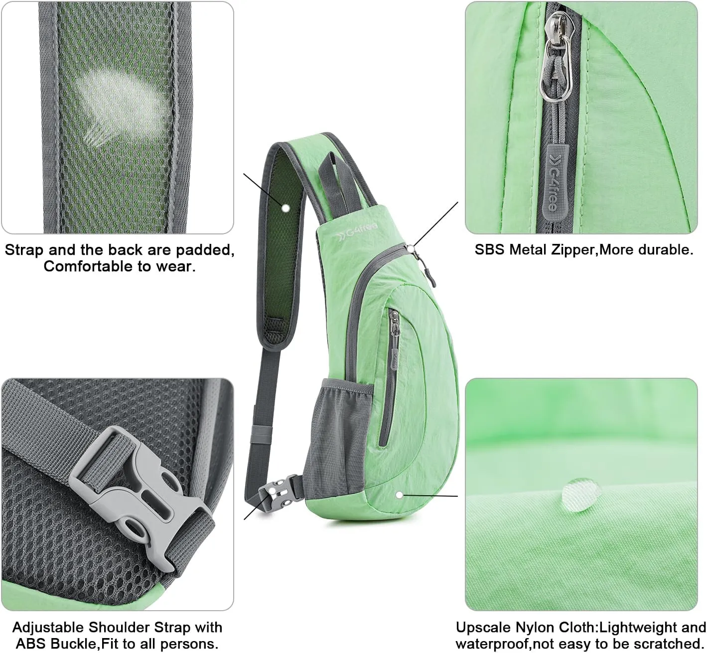 G4Free Sling Bags Men and Women Shoulder Backpack Small Crossbody Chest Sling Backpack (Light Green)