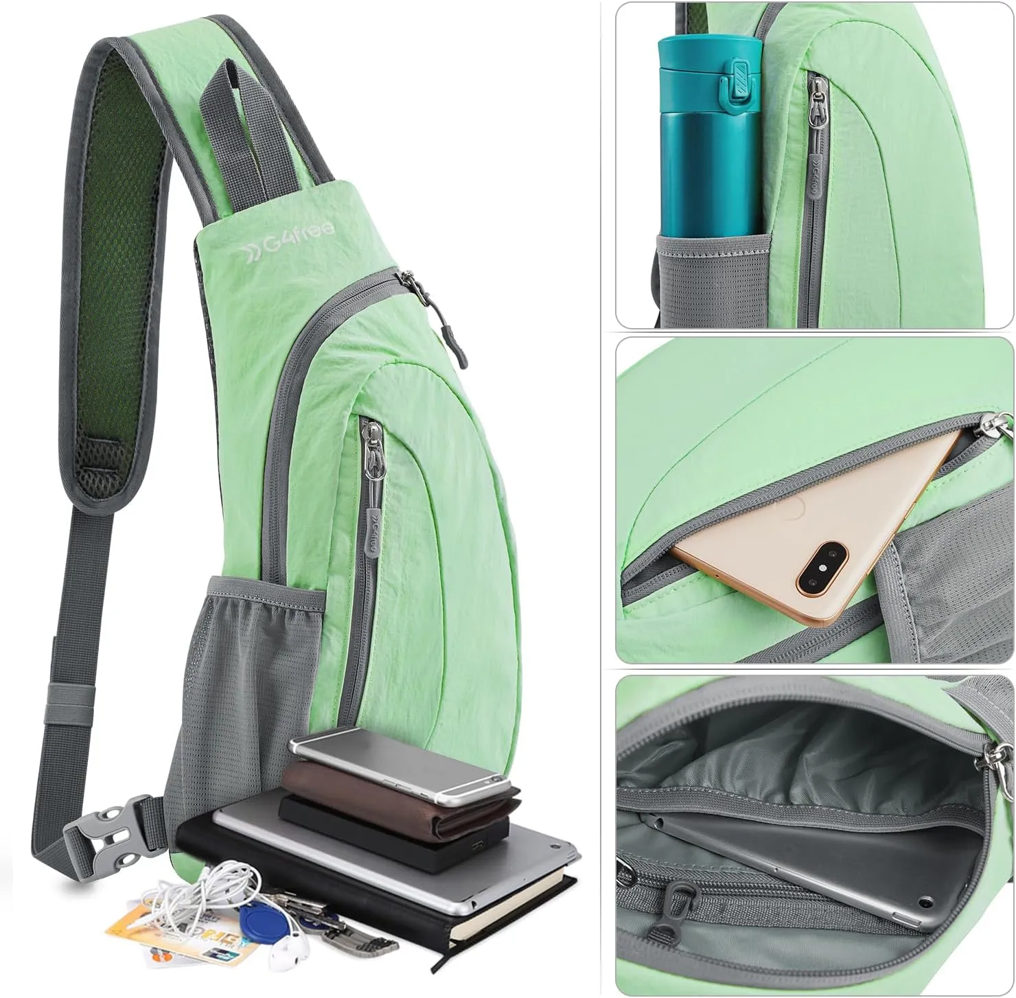 G4Free Sling Bags Men and Women Shoulder Backpack Small Crossbody Chest Sling Backpack (Light Green)