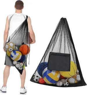 GANAZONO Large Mesh Ball Bag Sports Equipment Bag for Volleyball Soccer Basketball Secure Drawstring Closure Shoulder Strap Zippered Pouch Canvas