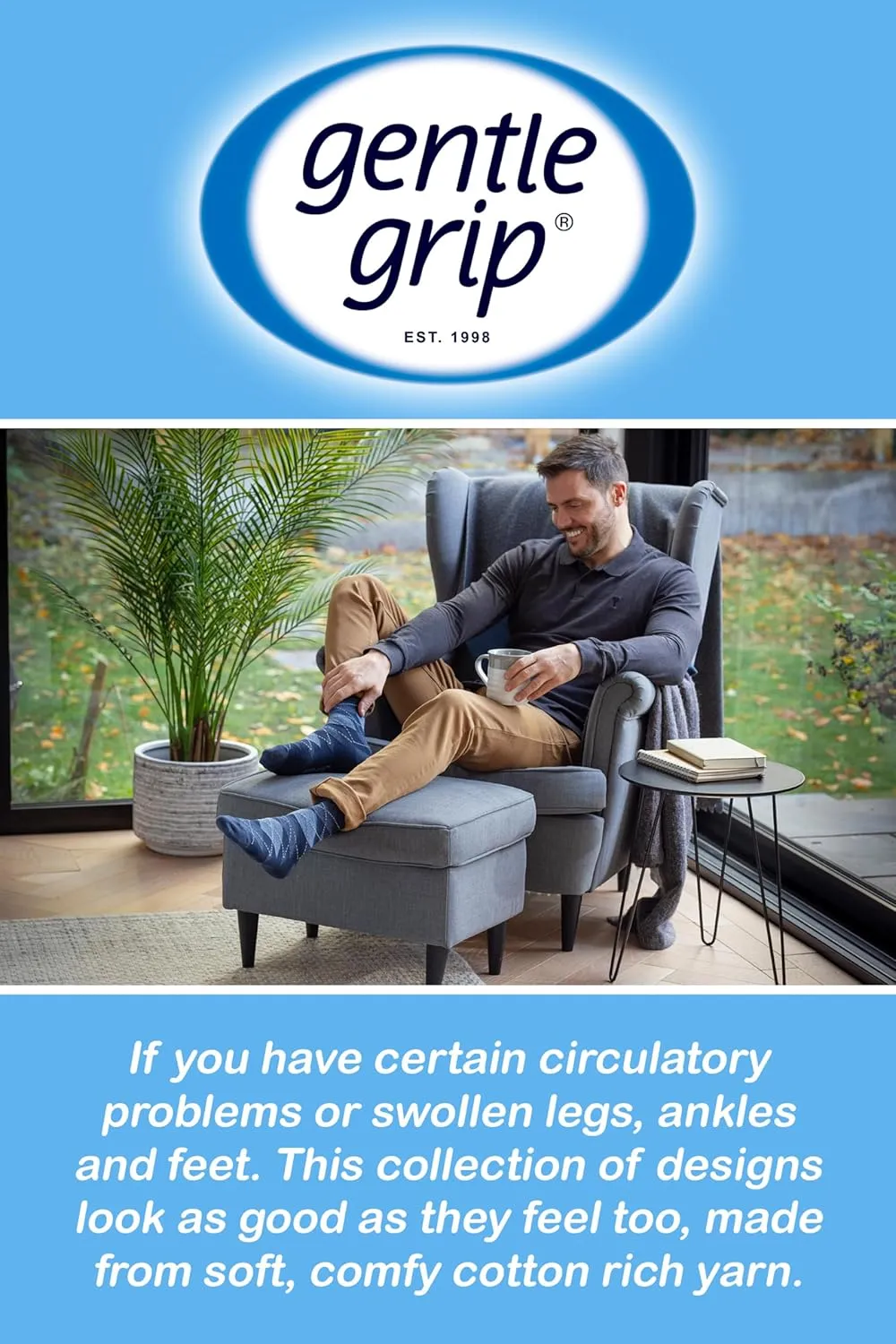 Gentle Grip - 6 Pairs Mens non elastic diabetic socks 7-12