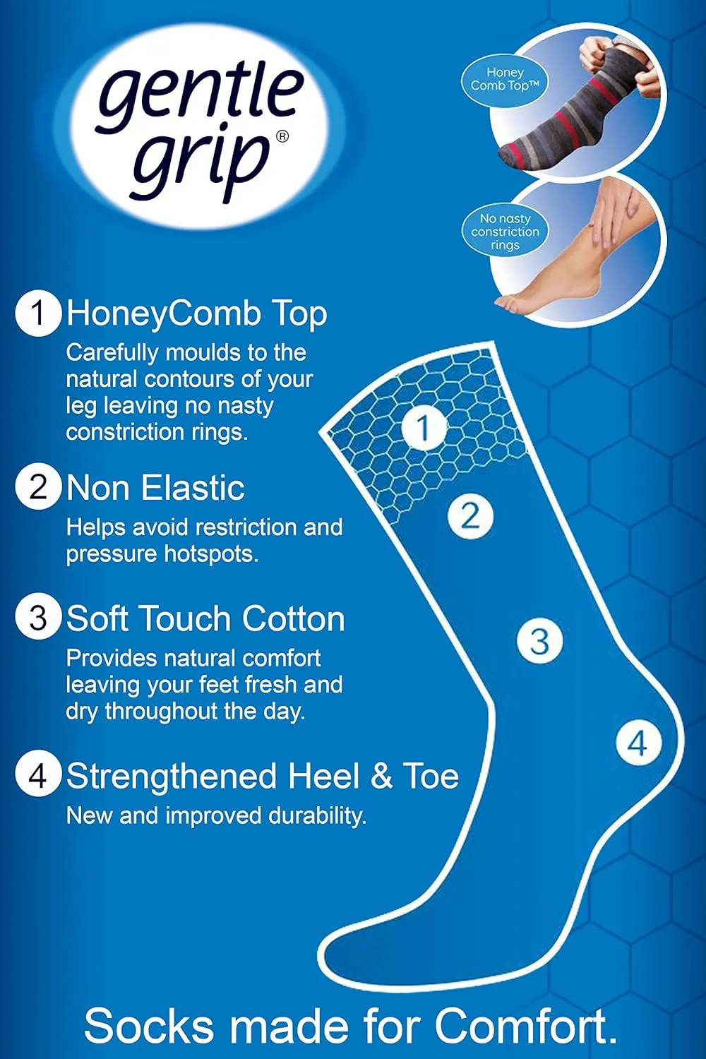 Gentle Grip - 6 Pairs Mens non elastic diabetic socks 7-12