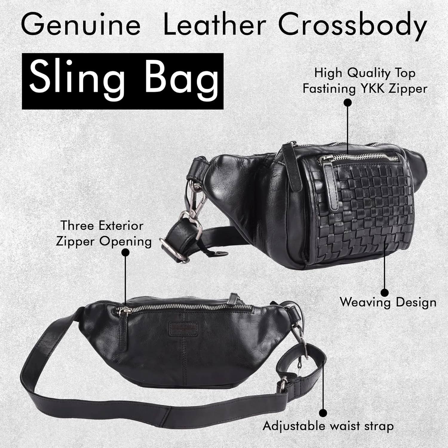Genuine Leather Waist Bag Unisex, Waist Bag for Travel Trendy Casual Travelling Essentials Kept Bag Stylish, Durable, and Secure Travel Companion(VL-094-BLACK)