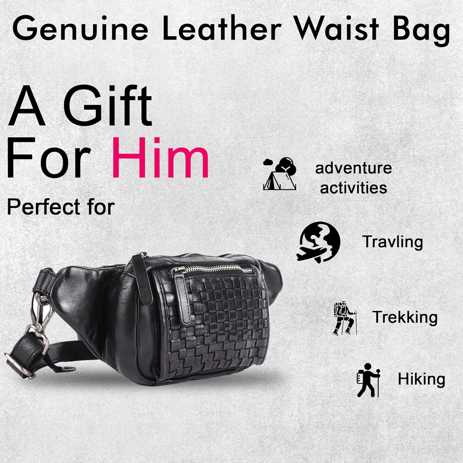 Genuine Leather Waist Bag Unisex, Waist Bag for Travel Trendy Casual Travelling Essentials Kept Bag Stylish, Durable, and Secure Travel Companion(VL-094-BLACK)