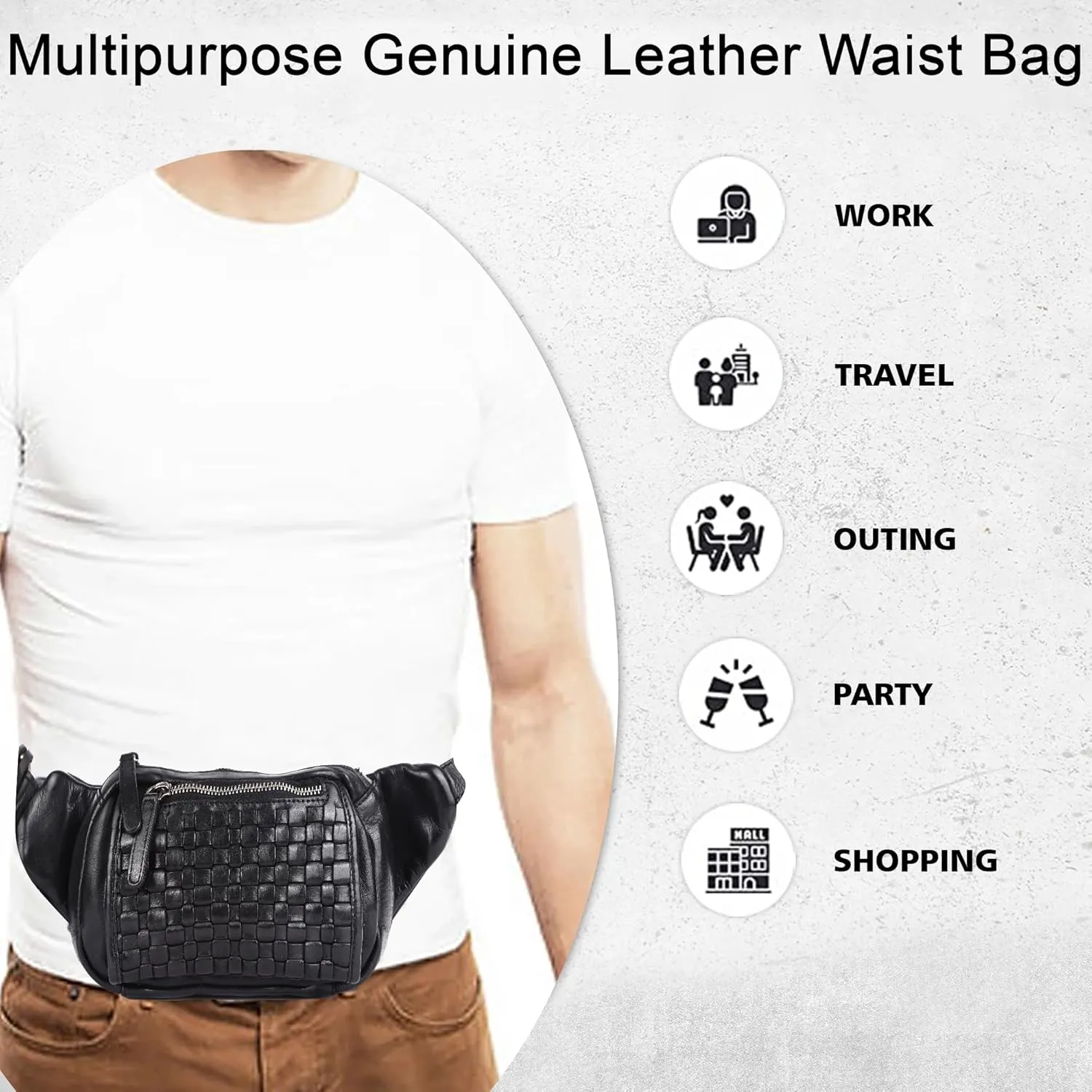 Genuine Leather Waist Bag Unisex, Waist Bag for Travel Trendy Casual Travelling Essentials Kept Bag Stylish, Durable, and Secure Travel Companion(VL-094-BLACK)