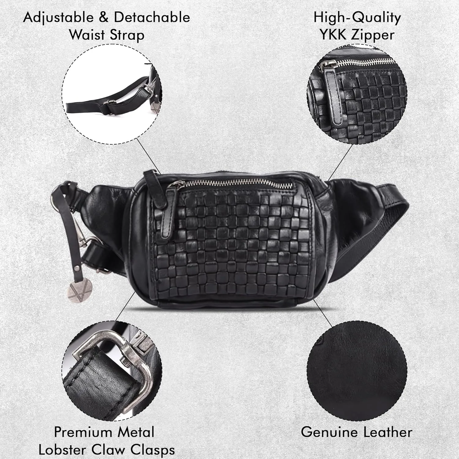 Genuine Leather Waist Bag Unisex, Waist Bag for Travel Trendy Casual Travelling Essentials Kept Bag Stylish, Durable, and Secure Travel Companion(VL-094-BLACK)