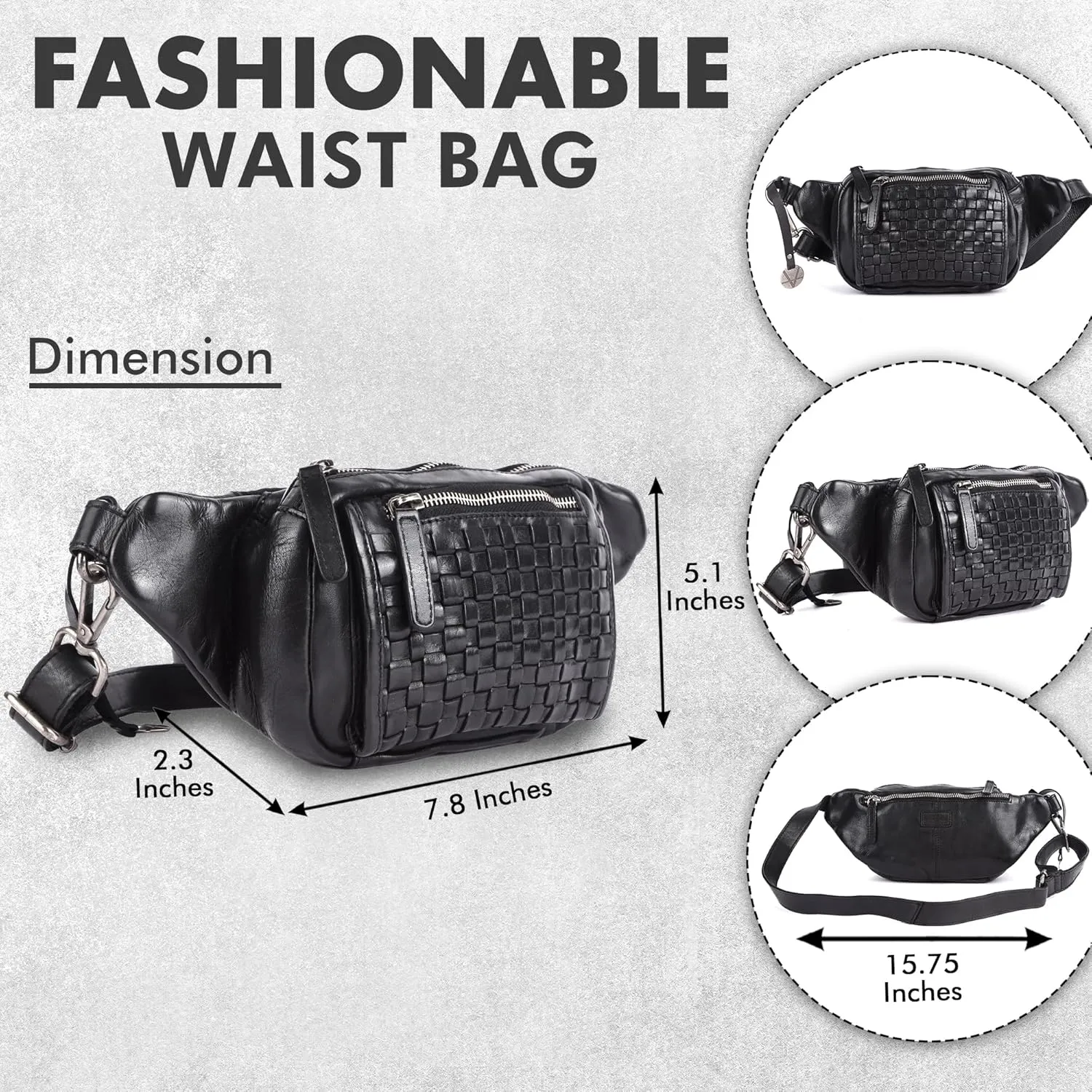 Genuine Leather Waist Bag Unisex, Waist Bag for Travel Trendy Casual Travelling Essentials Kept Bag Stylish, Durable, and Secure Travel Companion(VL-094-BLACK)