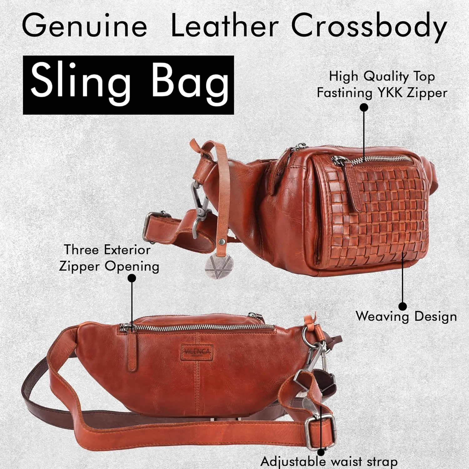 Genuine Leather Waist Bag Unisex, Waist Bag for Travel Trendy Casual Travelling Essentials Kept Bag Stylish, Durable, and Secure Travel Companion(VL-094-COGNAC)