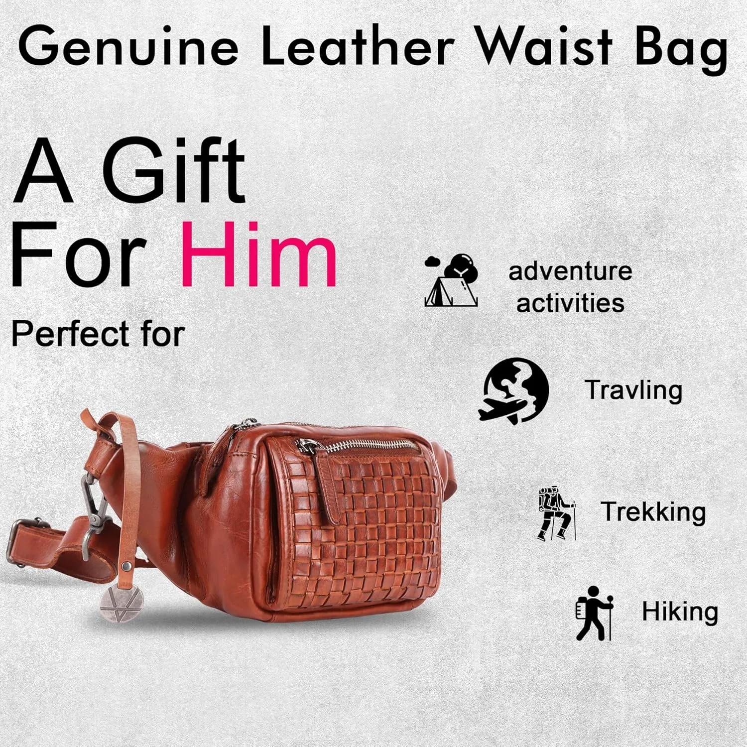 Genuine Leather Waist Bag Unisex, Waist Bag for Travel Trendy Casual Travelling Essentials Kept Bag Stylish, Durable, and Secure Travel Companion(VL-094-COGNAC)