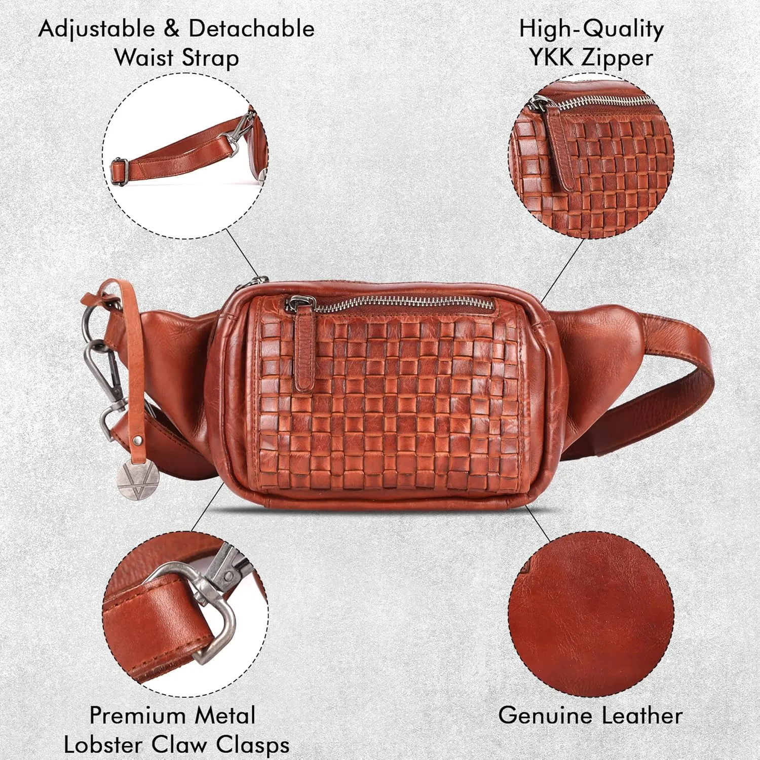 Genuine Leather Waist Bag Unisex, Waist Bag for Travel Trendy Casual Travelling Essentials Kept Bag Stylish, Durable, and Secure Travel Companion(VL-094-COGNAC)