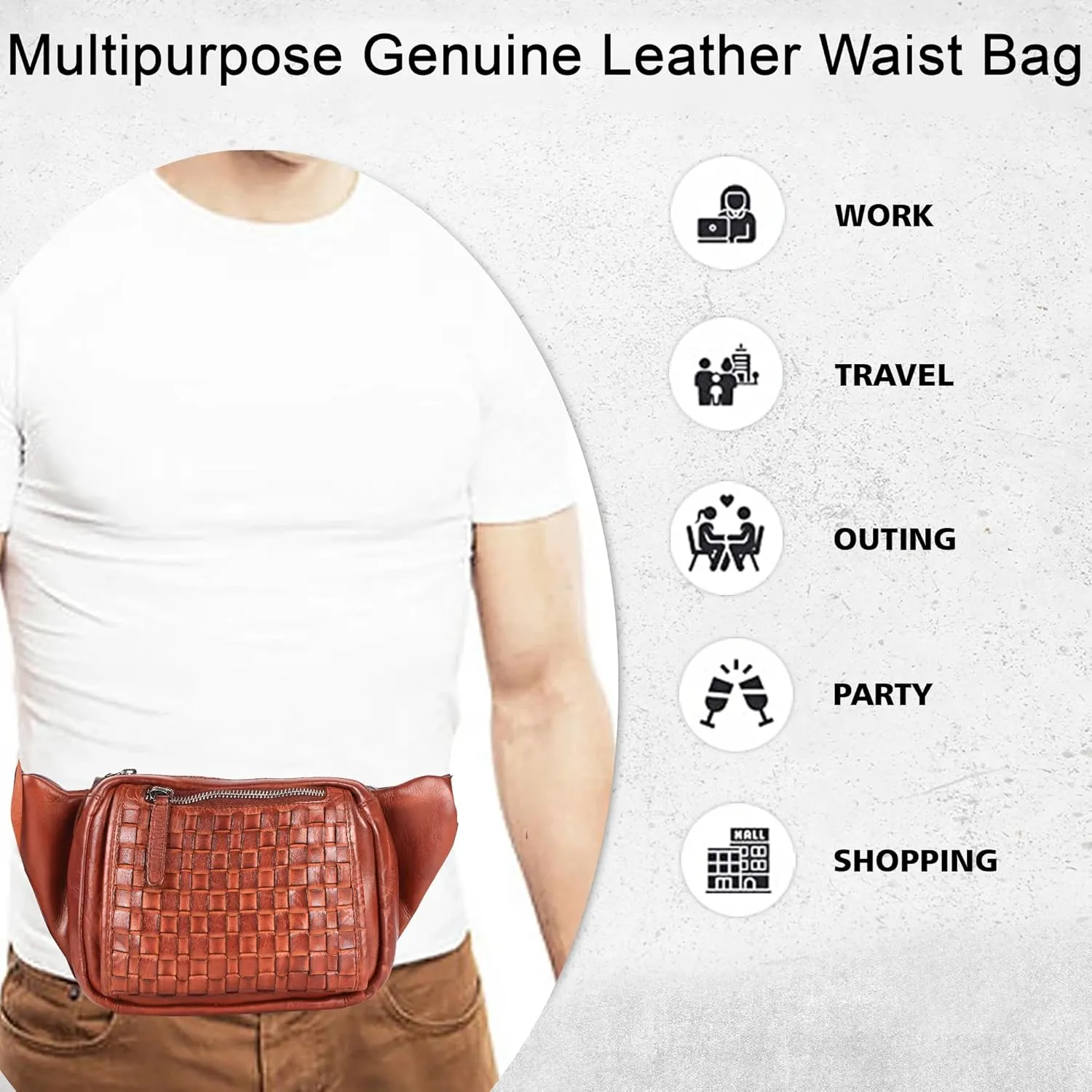 Genuine Leather Waist Bag Unisex, Waist Bag for Travel Trendy Casual Travelling Essentials Kept Bag Stylish, Durable, and Secure Travel Companion(VL-094-COGNAC)