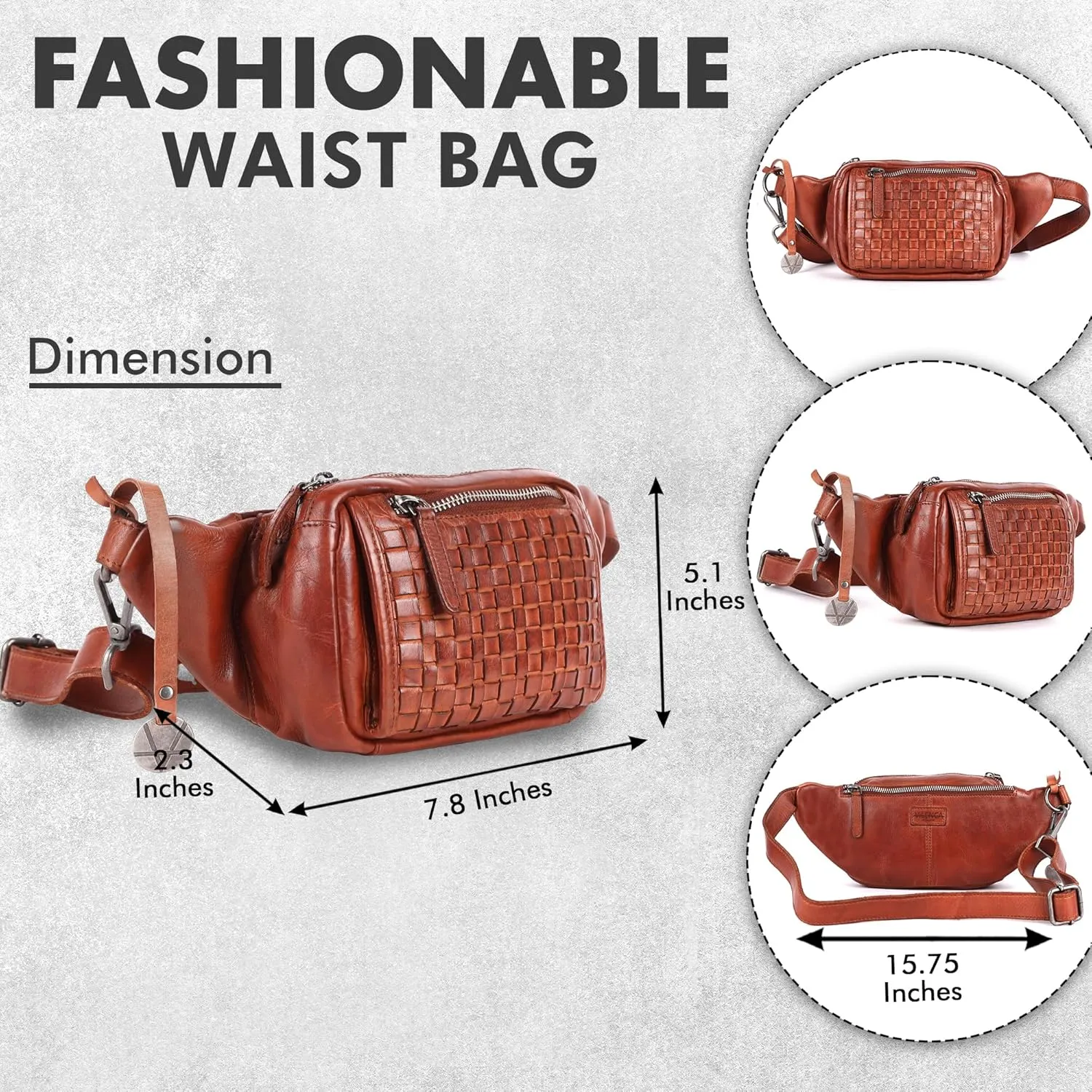 Genuine Leather Waist Bag Unisex, Waist Bag for Travel Trendy Casual Travelling Essentials Kept Bag Stylish, Durable, and Secure Travel Companion(VL-094-COGNAC)