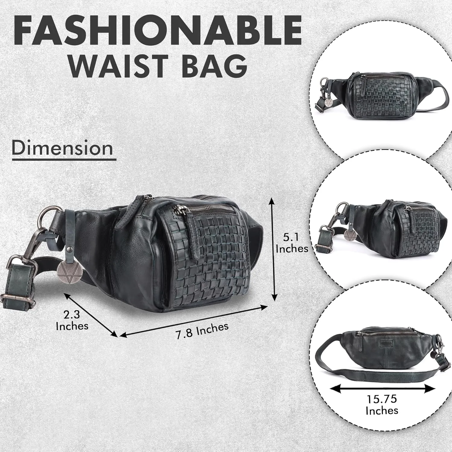 Genuine Leather Waist Bag Unisex, Waist Bag for Travel Trendy Casual Travelling Essentials Kept Bag Stylish, Durable, and Secure Travel Companion(VL-094-GREY)