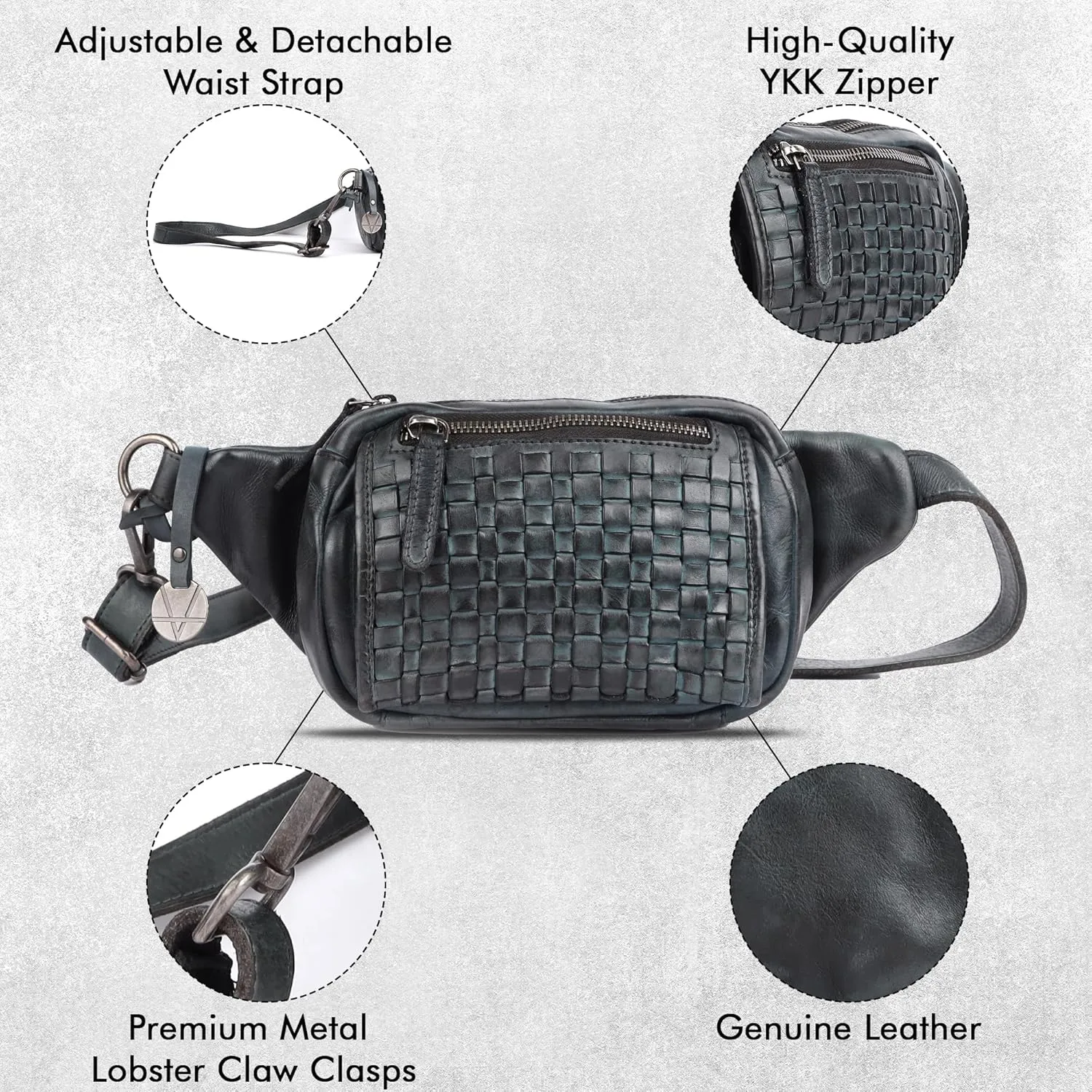 Genuine Leather Waist Bag Unisex, Waist Bag for Travel Trendy Casual Travelling Essentials Kept Bag Stylish, Durable, and Secure Travel Companion(VL-094-GREY)