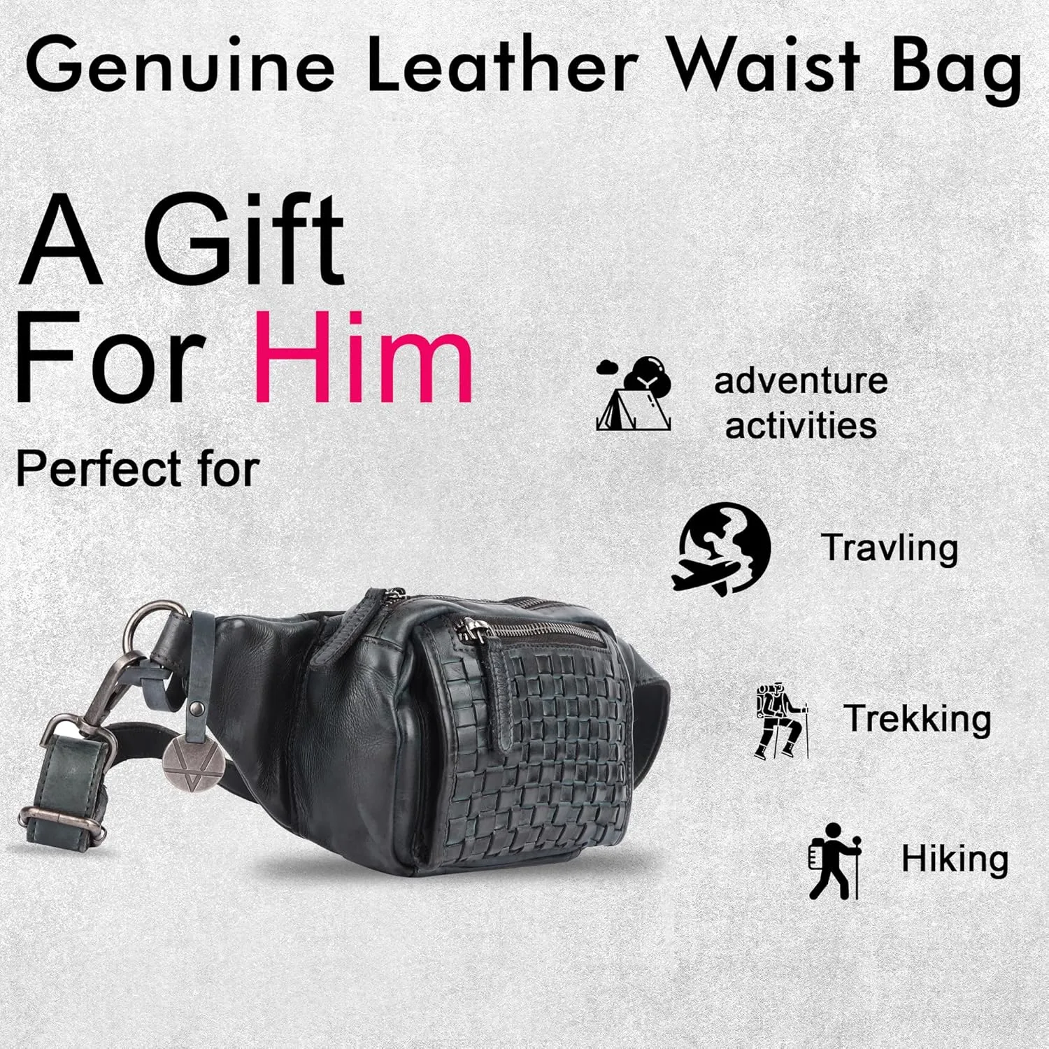 Genuine Leather Waist Bag Unisex, Waist Bag for Travel Trendy Casual Travelling Essentials Kept Bag Stylish, Durable, and Secure Travel Companion(VL-094-GREY)