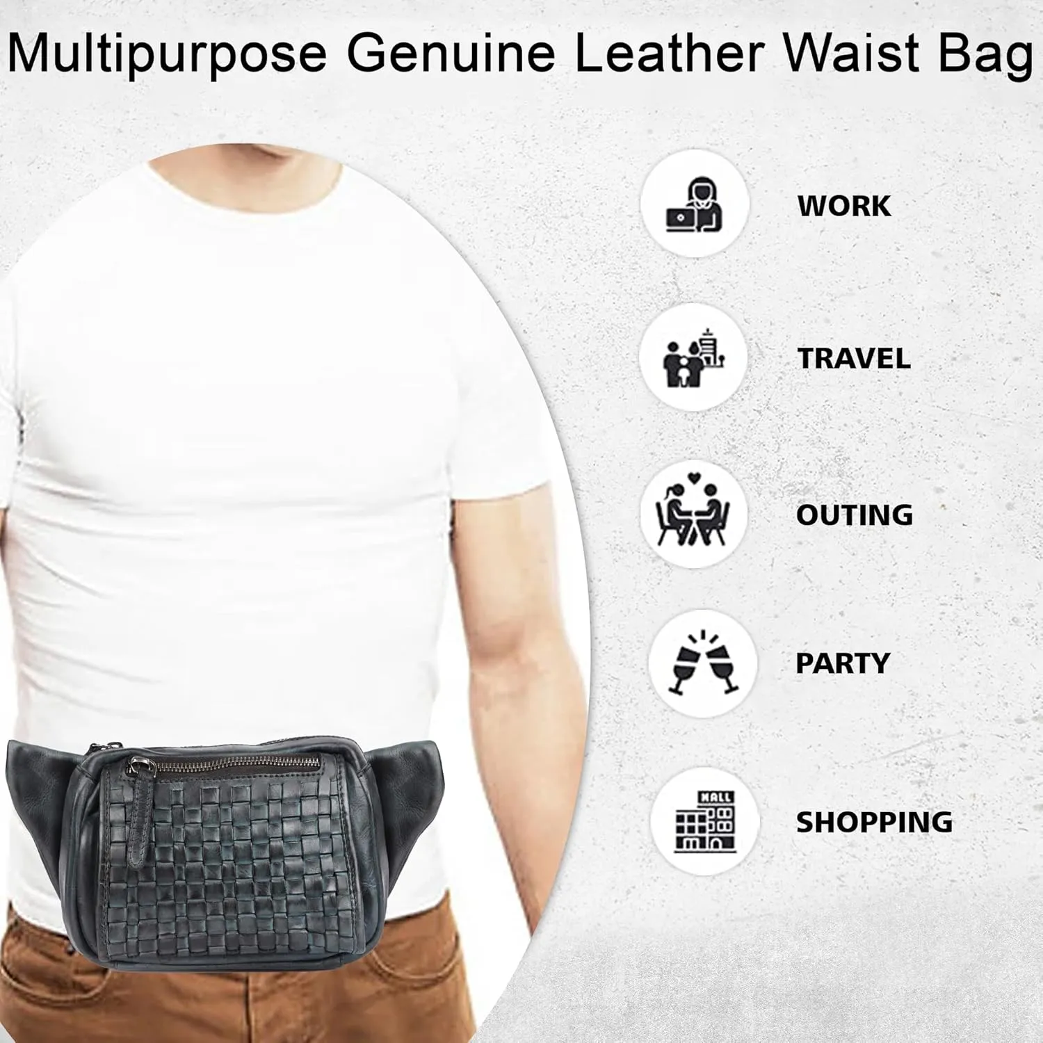 Genuine Leather Waist Bag Unisex, Waist Bag for Travel Trendy Casual Travelling Essentials Kept Bag Stylish, Durable, and Secure Travel Companion(VL-094-GREY)