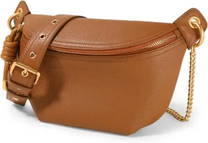 Genuine Leather Waist Packs for Women, Fashion Fanny Pack Belt Bag, Luxury Designer Trendy Crossbody Bag, Festival Bum Bags for Sports Traveling Running With Chain Straps (Brown)