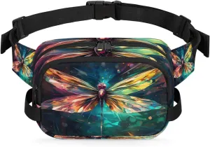Geometric Patterns Dragonfly Men's and Women's Waist Pack Crossbody Illuminated Rainbow Dragonfly Waist Pack Running Strap, Adjustable Shoulder Strap - For Hiking and Running Exercise Fitness