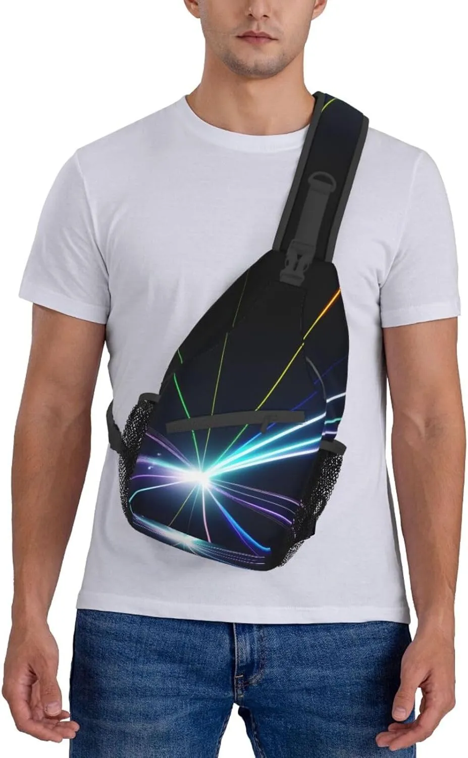 GeRRiT Laser Light Print Small Backpack Sling Bag For Women Men, Chest Bag Daypack Crossbody For Travel Sport