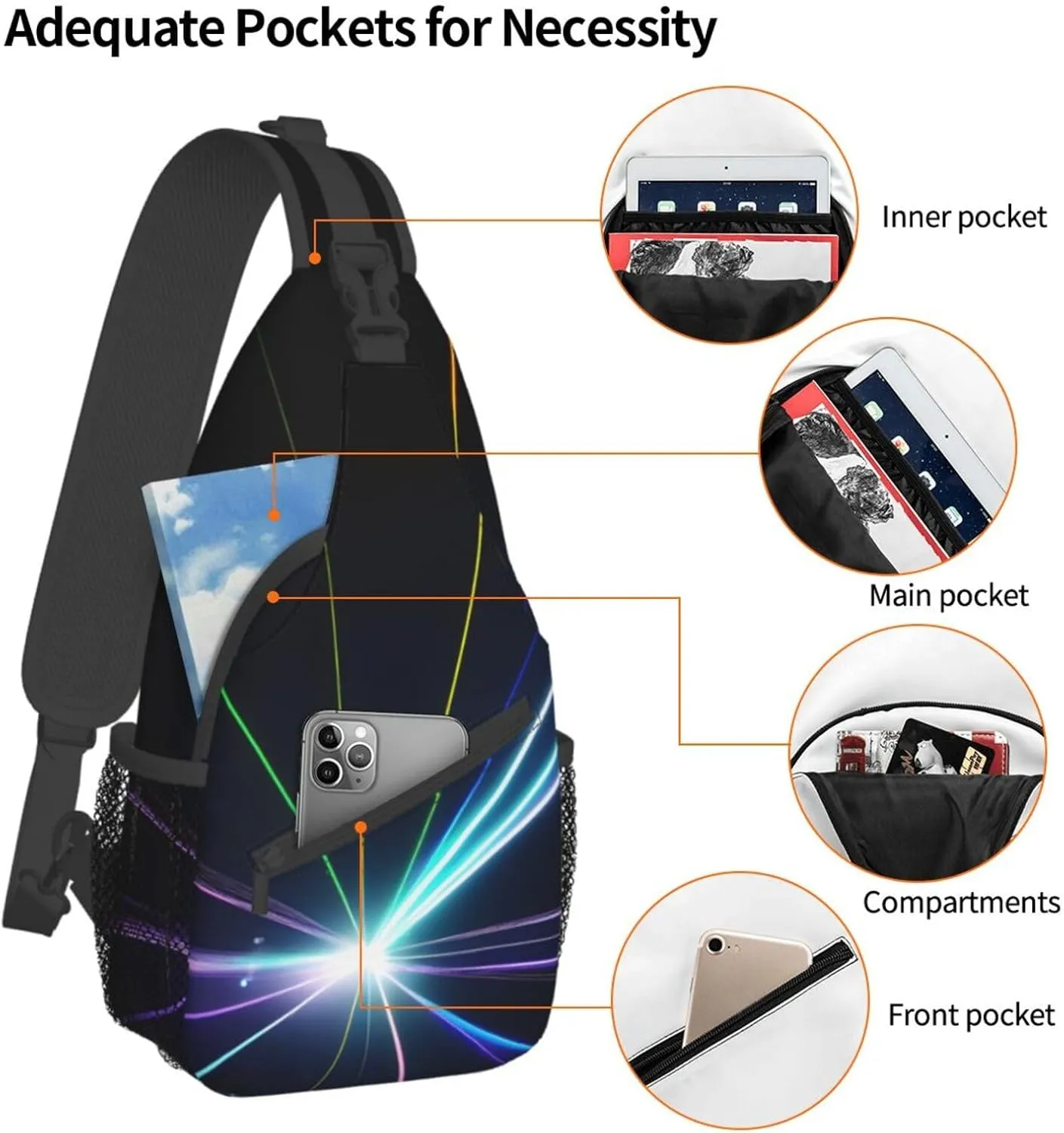 GeRRiT Laser Light Print Small Backpack Sling Bag For Women Men, Chest Bag Daypack Crossbody For Travel Sport