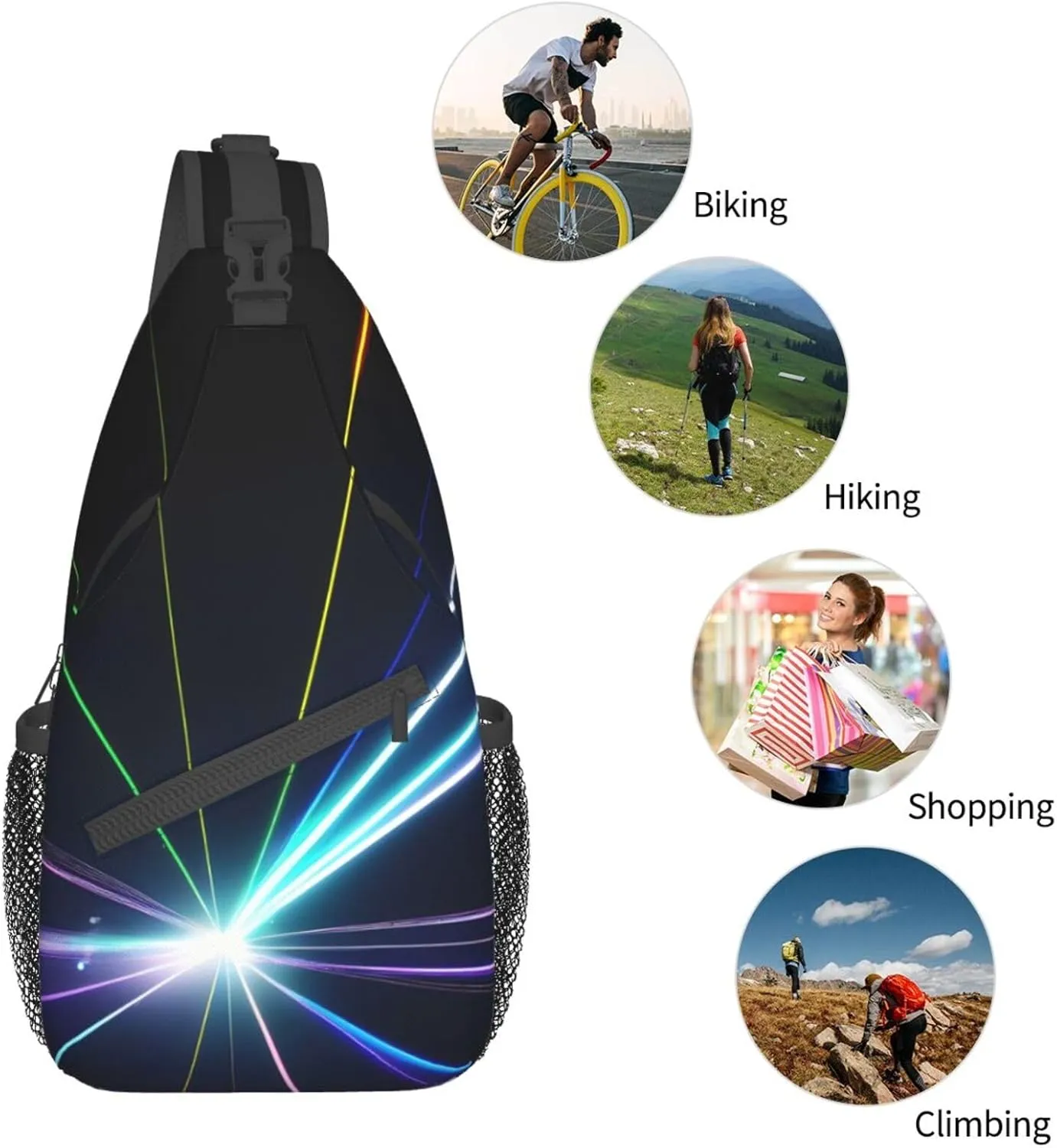 GeRRiT Laser Light Print Small Backpack Sling Bag For Women Men, Chest Bag Daypack Crossbody For Travel Sport