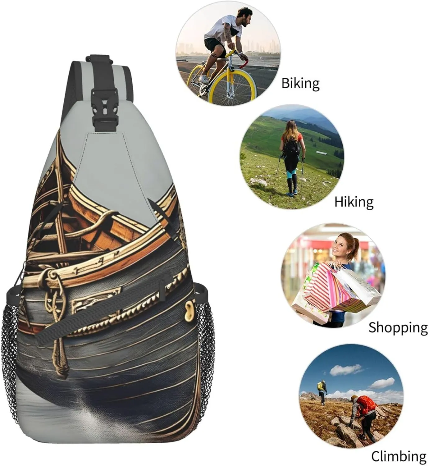 GeRRiT Old Viking Boats Print Small Backpack Sling Bag For Women Men, Chest Bag Daypack Crossbody For Travel Sport, SB-122