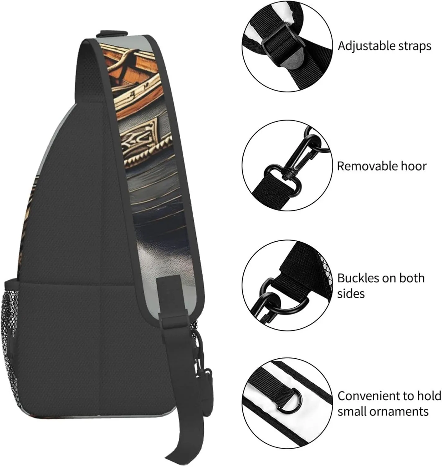 GeRRiT Old Viking Boats Print Small Backpack Sling Bag For Women Men, Chest Bag Daypack Crossbody For Travel Sport, SB-122