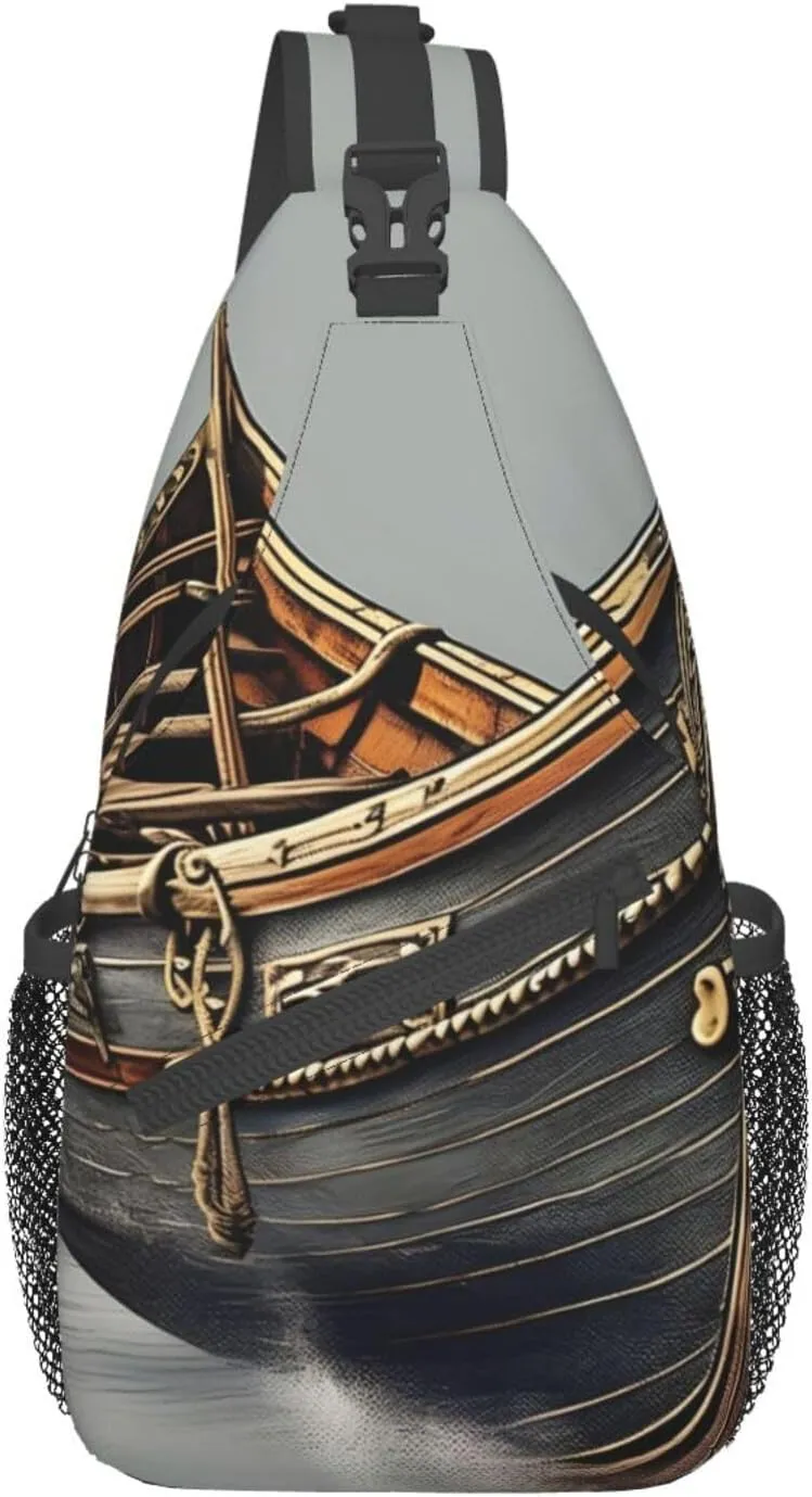 GeRRiT Old Viking Boats Print Small Backpack Sling Bag For Women Men, Chest Bag Daypack Crossbody For Travel Sport, SB-122